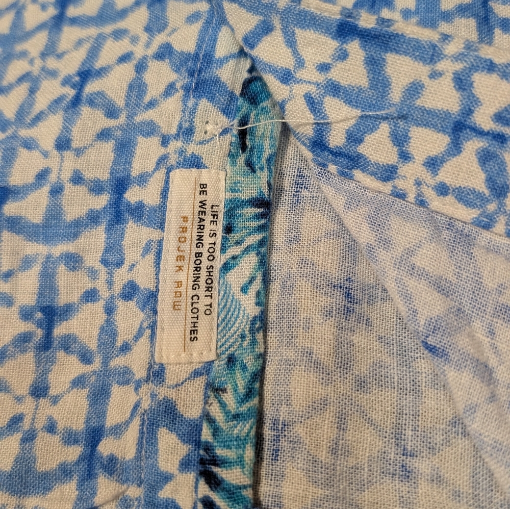 Projek Raw Men's M‎ Linen Blend Short Sleeve Button Up Shirt Lightweight - Picture 3 of 12